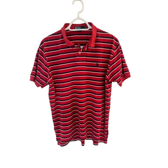 Polo by Ralph Lauren Men's Red Navy Striped Short Sleeve Polo Shirt SZ Medium - Picture 1 of 7